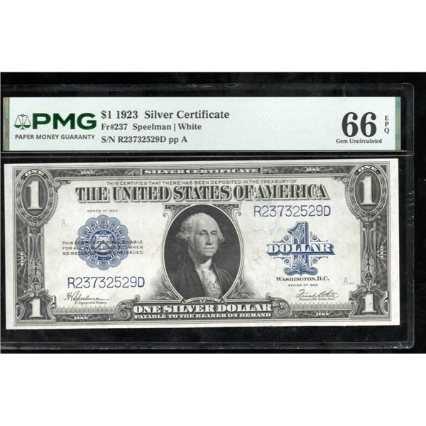 1923 $1 Silver Certificate PMG 66EPQ