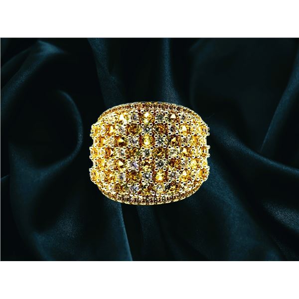 14 Kt Gold Plate Simulated Yellow Diamond and White Diamond Ring
