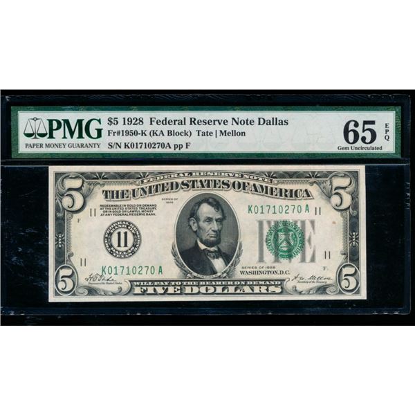1928 $5 Dallas FRN PMG 65EPQ