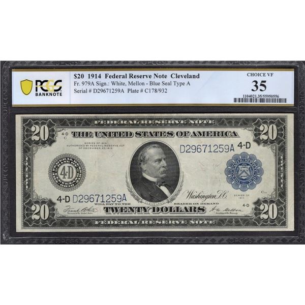 1914 $20 Cleveland FRN PCGS 35