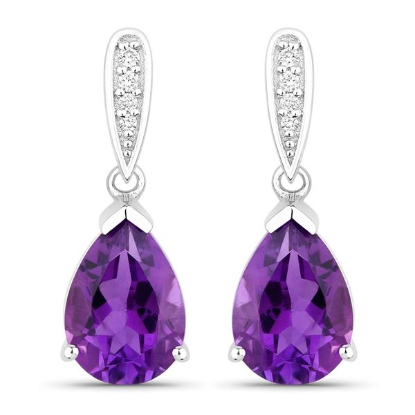 Plated Rhodium 2.70ctw Amethyst and Lab Diamond Earrings