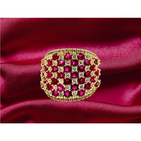 14 Kt Yellow Gold Plate 5.75 Cttw Simulated Diamond Ruby Ring