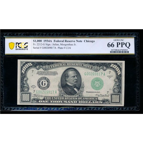 1934A $1000 Chicago FRN PCGS 66PPQ