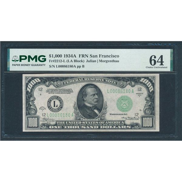 1934A $1000 San Francisco FRN PMG 64