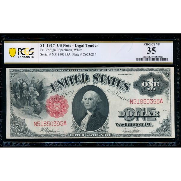 1917 $1 Legal Tender Note PCGS 35