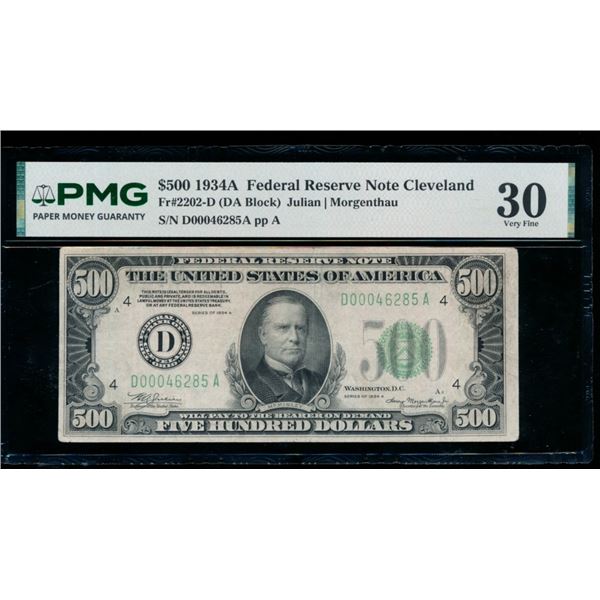 1934A $500 Cleveland FRN PMG 30
