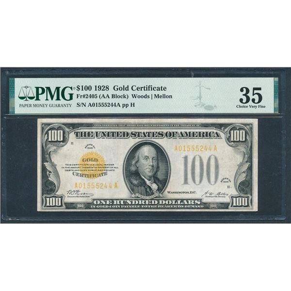 1928 $100 Gold Certificate PMG 35