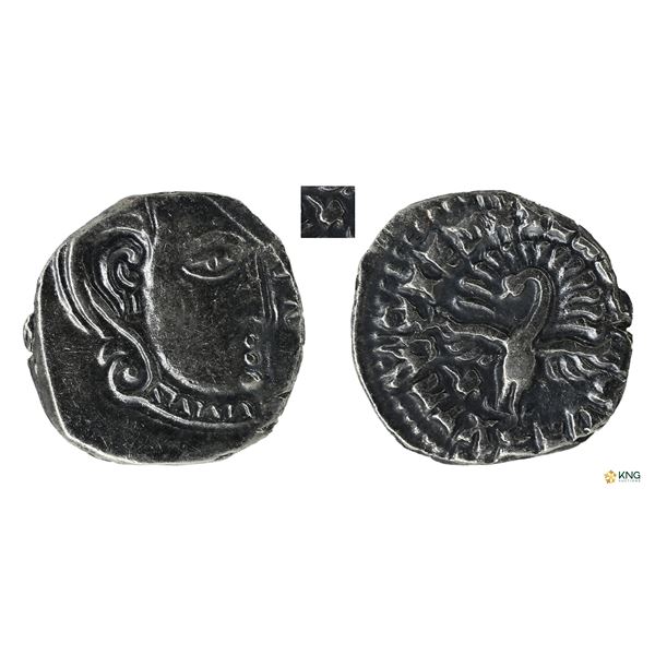 Gupta Empire, Kumaragupta I, Silver Drachm, Madhyadesha Type â€“ Shankh Variety.