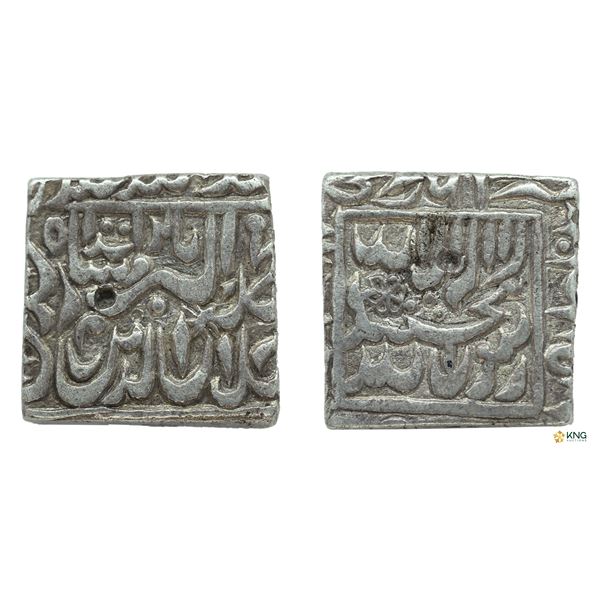 Akbar I, Silver Square Rupee, AH 1001, Bang / Satgaon Mint.