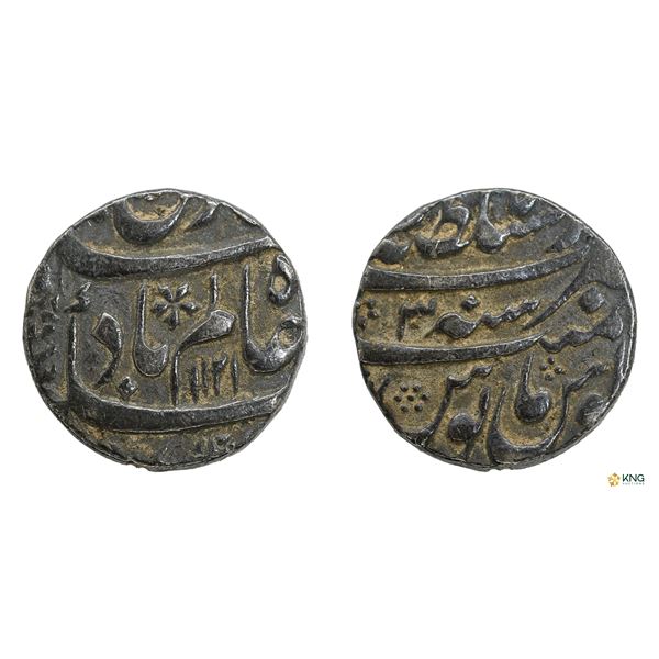 Shah Alam Bahadur, Silver Rupee, AH 1121 / RY 3, Dar al-Sultanat Lahore Mint.