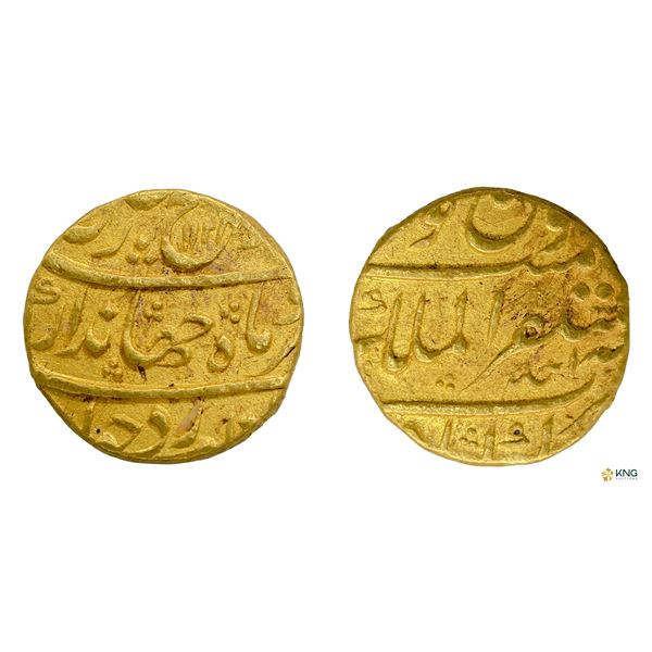 Jahandar Shah, Gold Mohur, AH 1124 / RY Ahd, Mustaqir al-Mulk Akbarabad Mint.