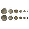 Image 1 : Assam, Gaurinatha Simha, Complete Six-Coin Octagonal Silver Set.