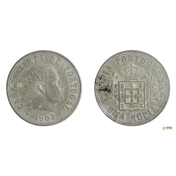 Portuguese India, Portuguese Administration, Carlos I, Silver 1 Rupia, Lisbon Mint, 1903.