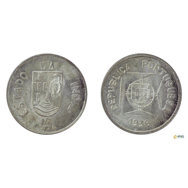 Portuguese India, Portuguese Administration, Silver Half Rupia, Goa Mint, 1935.