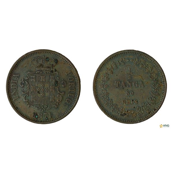 Portuguese India, Goa, Luiz I, Copper Half Tanga (30 Reis), 1871.