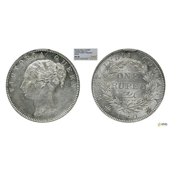EIC, Victoria Queen, Continuous Legend, 1840C, Silver Rupee, NGS MS60, Scarce