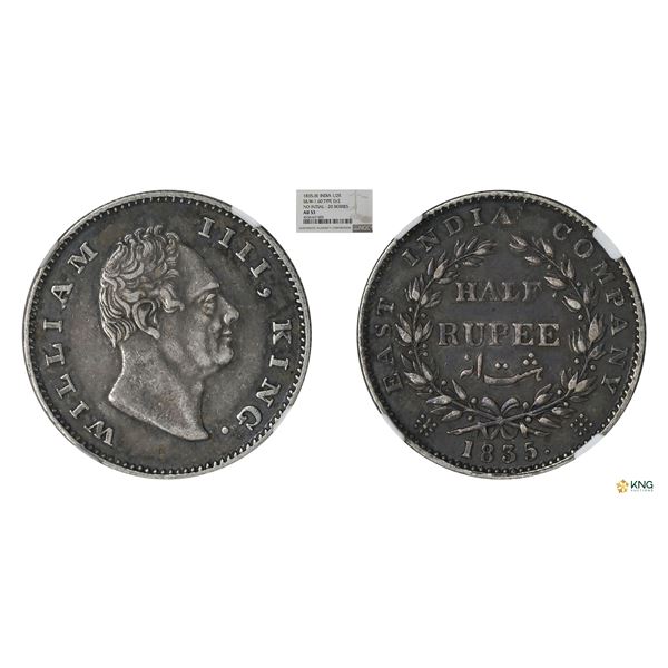 EIC, William IIII King, 1/2Rupee, 1835(B),  NGC AU53
