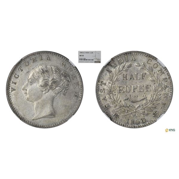 EIC, Victoria Queen, 1/2Rupee, 1840(C), NGC AU53