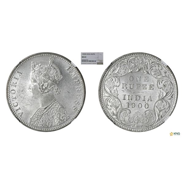 Victoria Queen, Silver rupee, 1900 (B), A/I. NGC MS 63