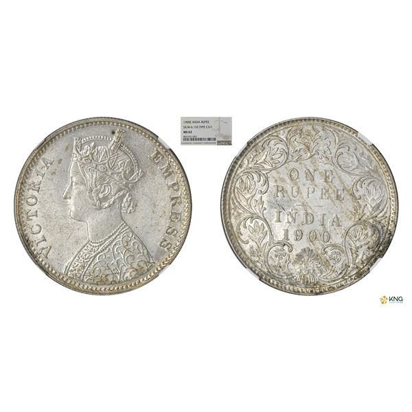 Victoria Queen, Silver rupee, 1900 (C), A/I. NGC MS 62