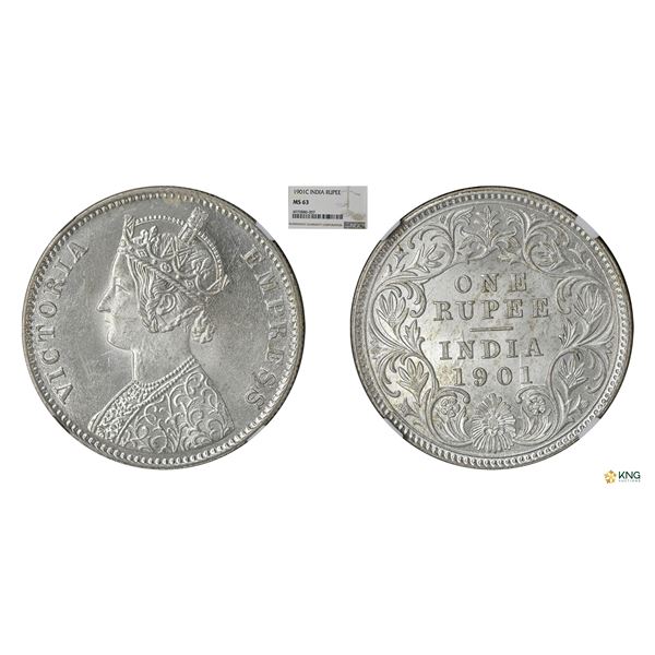 Victoria Queen, Silver rupee, 1901 (C), A/I. NGC MS 63