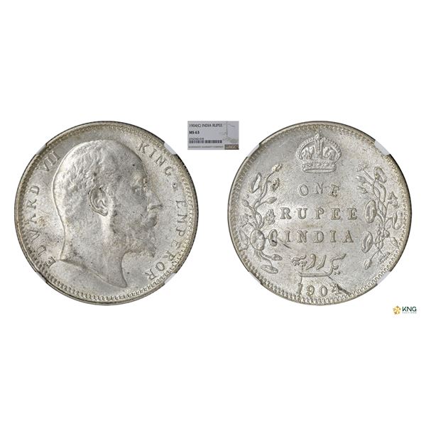 Edward VII, Silver Rupee, 1904(C), NGC MS 63
