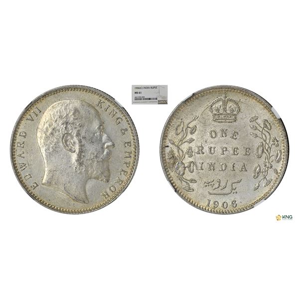 Edward VII, Silver Rupee 1906(C), NGC MS 61