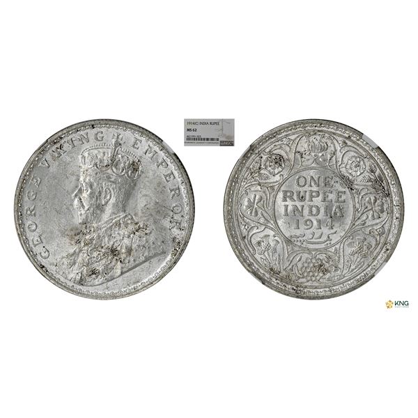 George V, Silver Rupee, 1914(C), NGC MS 62, Scarce