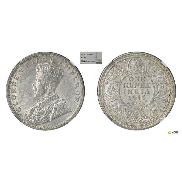 George V, Silver Rupee, 1915(C), NGC MS63, Rare