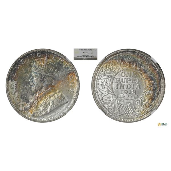George V, Silver Rupee, 1918(B), NGC MS 64
