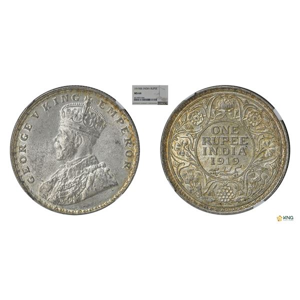 George V, Silver Rupee, 1919 (B), NGC MS 64