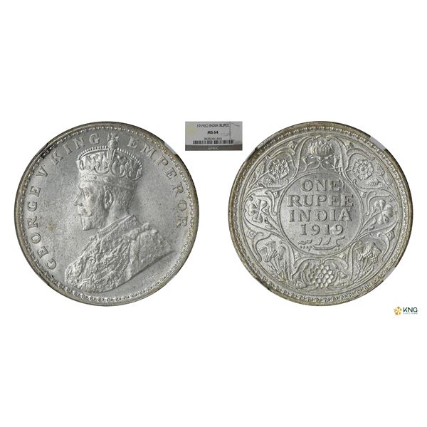 George V, Silver Rupee, 1919(C), NGC MS64