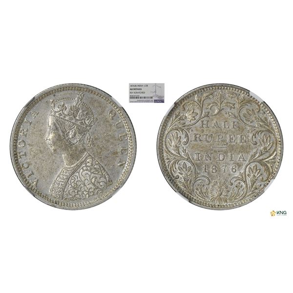 Victoria Queen, 1/2Rupee, 1876(B), NGC AU Details