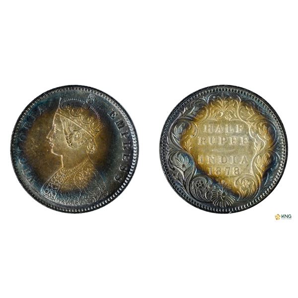 Victoria Empress, Silver 1/2 Rupee, 1878, Calcutta Mint, Toned UNC