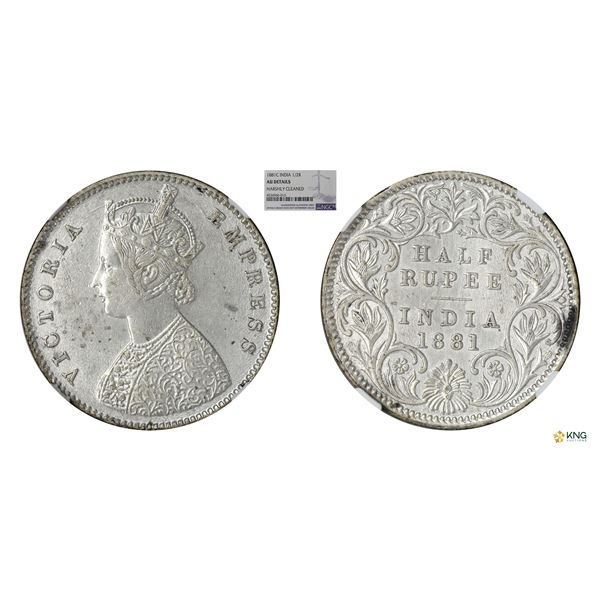 Victoria Empress, 1/2Rupee, 1881C, NGC Au details