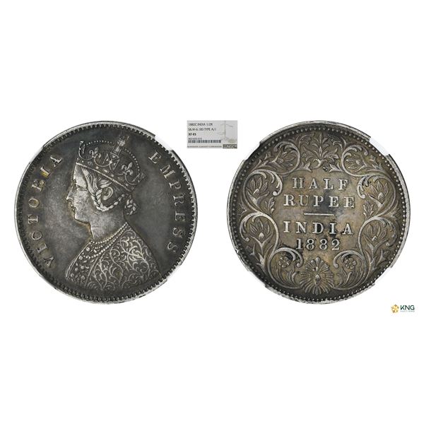 Victoria Empress, 1/2Rupee, 1882C, NGC XF45, Scarce