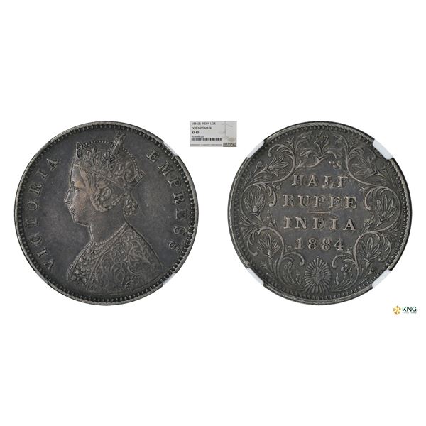 Victoria Empress, 1/2Rupee, 1884(B), NGC XF 40