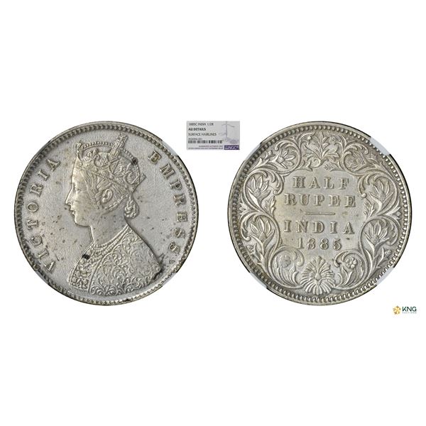 Victoria Empress, 1/2Rupee, 1885C, NGC AU Details