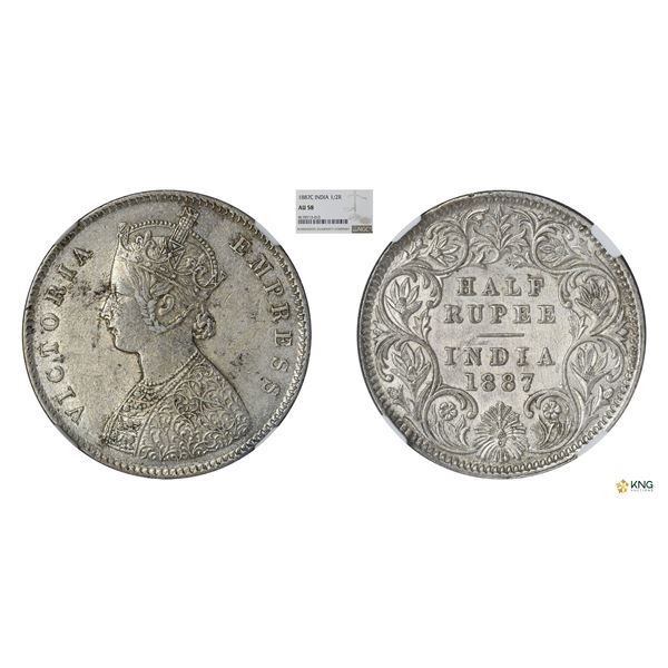 Victoria Empress, 1/2Rupee, 1887C, NGC AU58