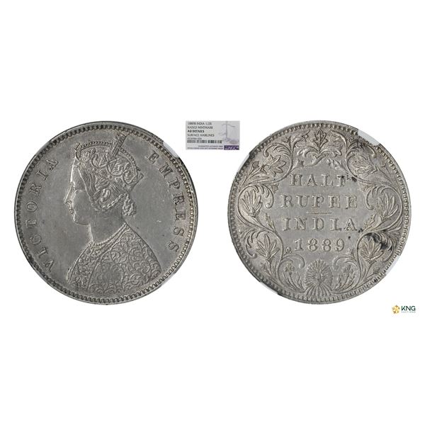 Victoria Empress, 1/2Rupee, 1889B, AU Details