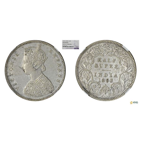 Victoria Empress, 1/2Rupee, 1893C, NGC AU Details