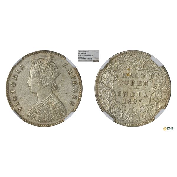 Victoria Empress, 1/2Rupee, 1897C, NGC Au details, Scarce