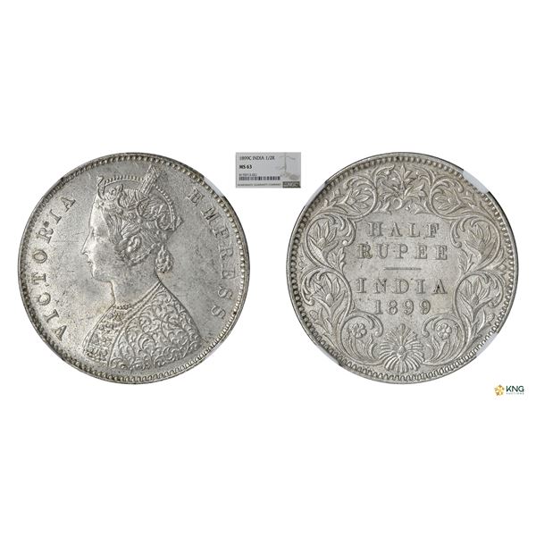 Victoria Empress, 1/2Rupee, 1899C, MS63, Rare.