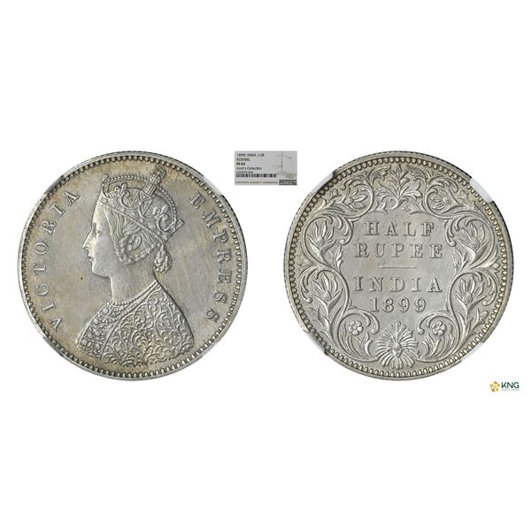 Victoria Empress, 1/2Rupee, 1899C, Proof Restrike, NGC PF63, Rare