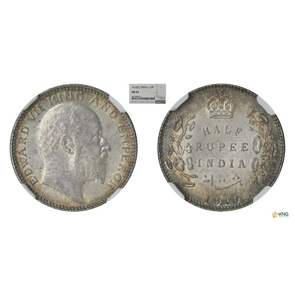 Edward VII, 1910(C), 1/2 Rupees, MS65, Exceptional Grade