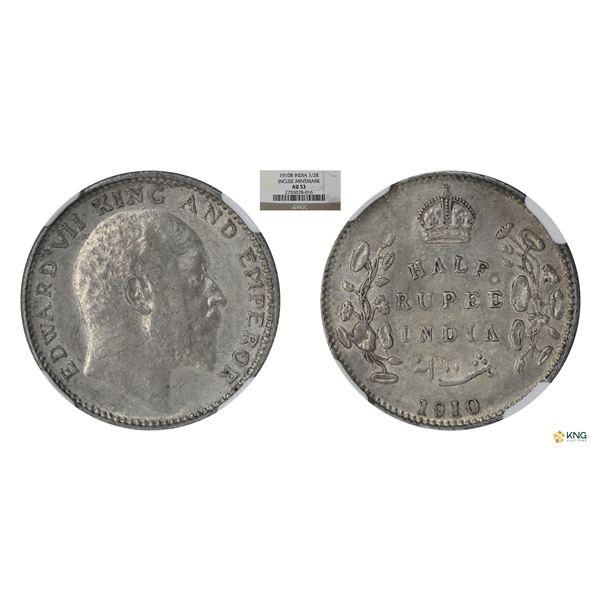 Edward VII, 1910 (B), 1/2 Rupees, AU53