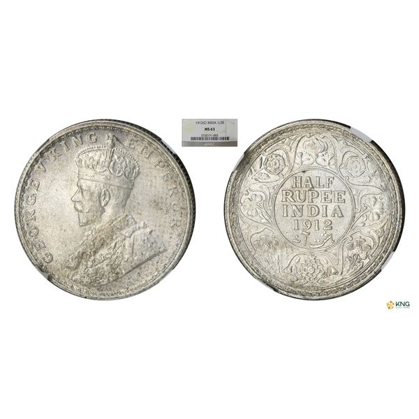 George V, 1912C, 1/2Rupees, NGC MS 63
