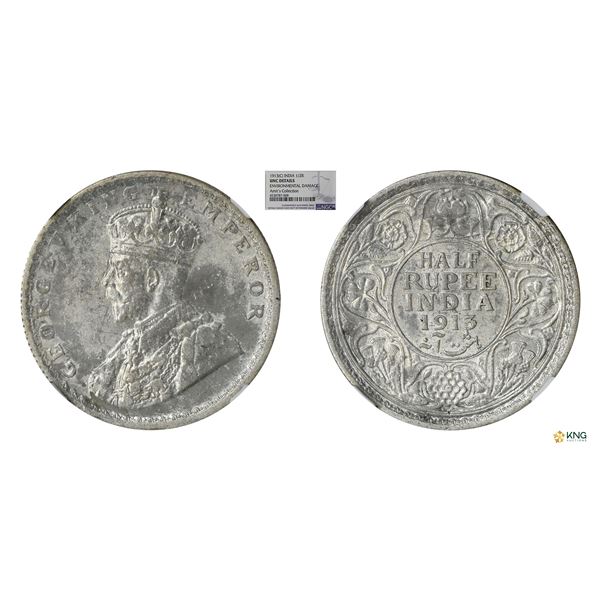 George V, 1913C, 1/2Rupees, NGC UNC Details