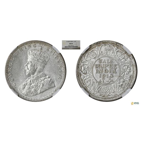 George V, 1918B, 1/2Rupees, MS64