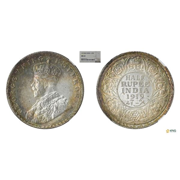 George V, 1919 (B), 1/2Rupees, NGC MS 63